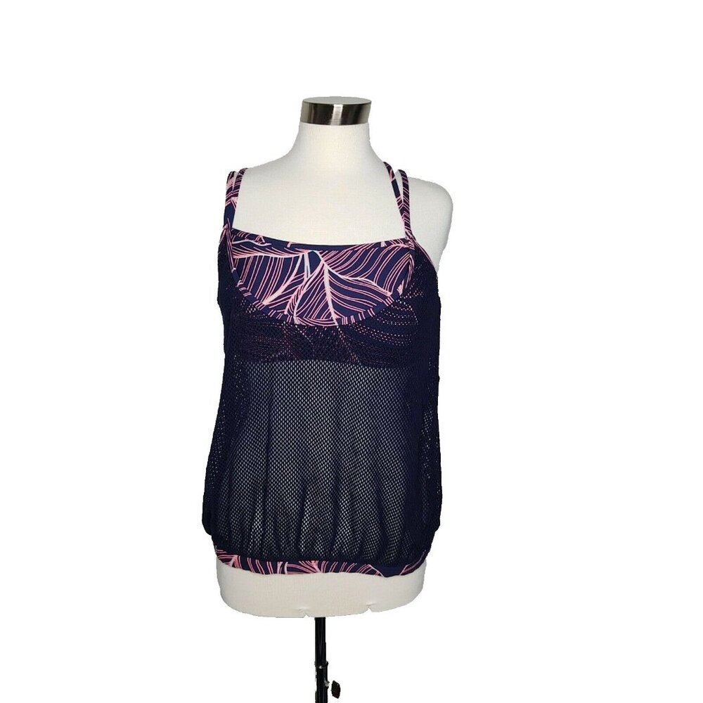 Anne Cole Locker Swim Tankini top Mesh Overlay with attatched crop top XL - Picture 6 of 11